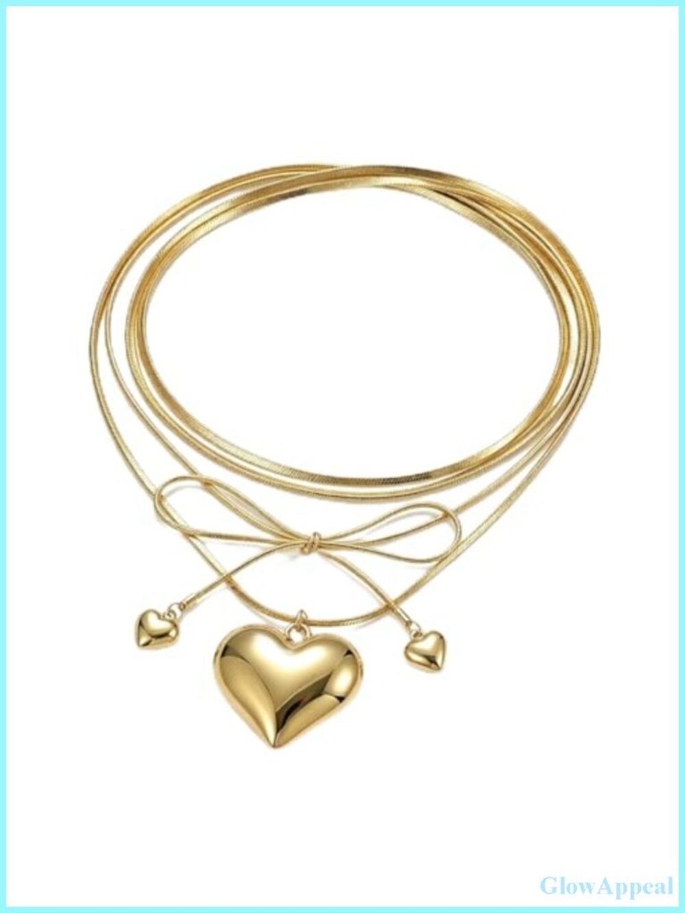 Chunky Layered Heart Pendant Tie Wrap Choker Necklace 14k Gold Plated